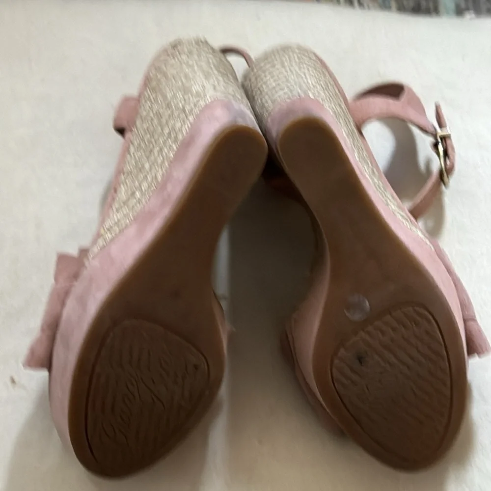 Gianni Bini pink suede espadrille platform‎ heels ruffle sandals Sz 10